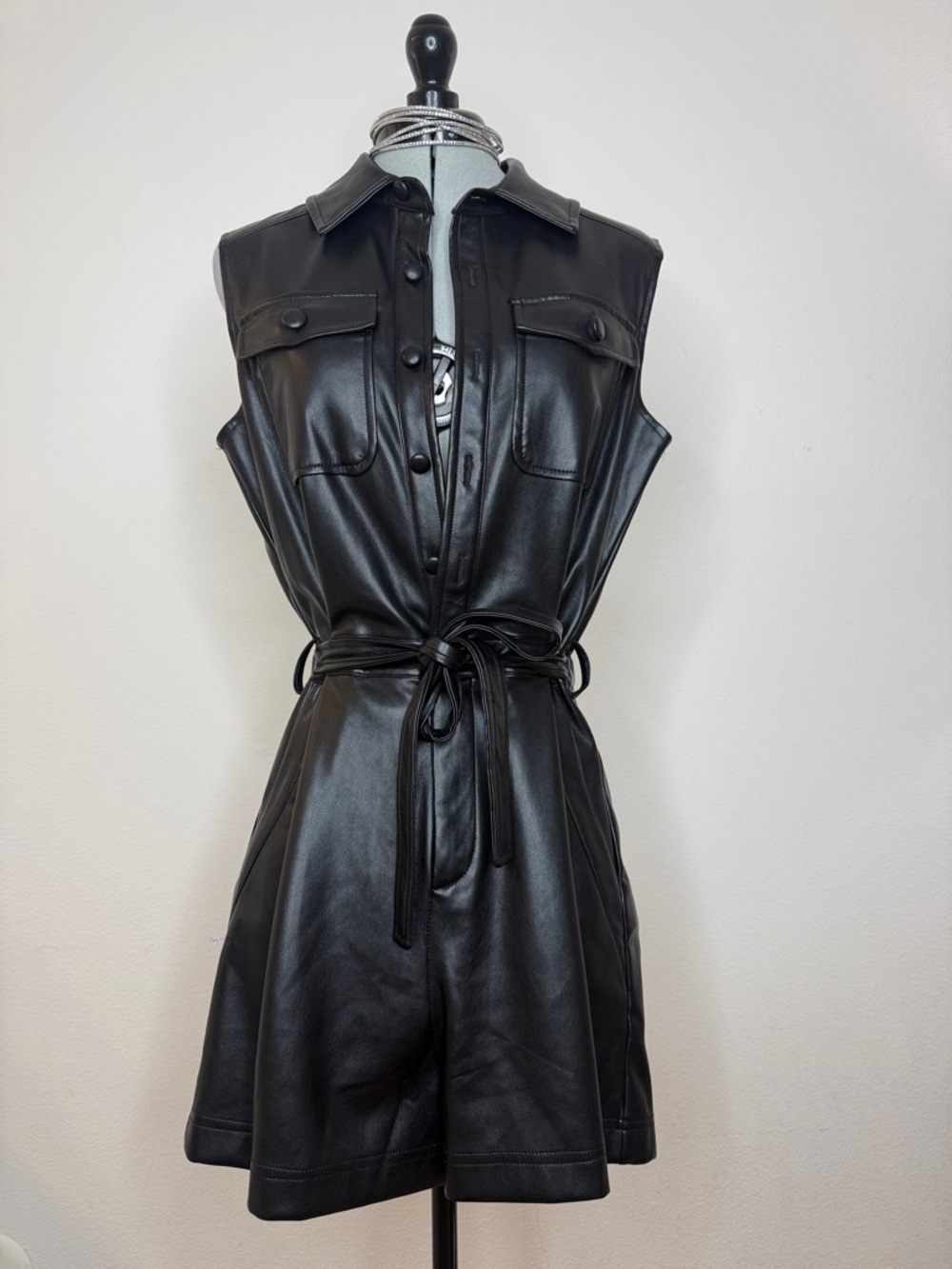 NWT 7 For All Mankind Luxe Faux Leather Moto Romper Jumpsuit M Black